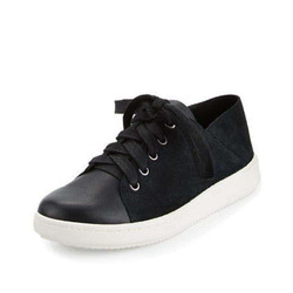 Eileen Fisher Clifton Black Suede Leather Lace Up Low Top Sneakers Minimalist